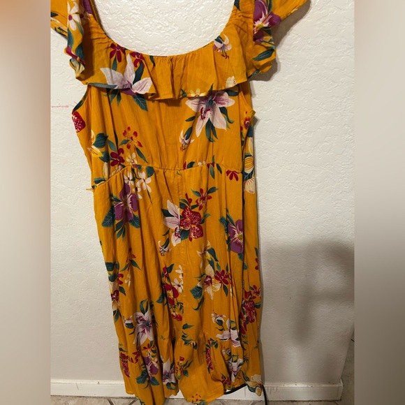 🎮Old Navy ruffle scoop neck Hawaiian Yellow Floral Dress size XL GUC - Picture 10 of 14